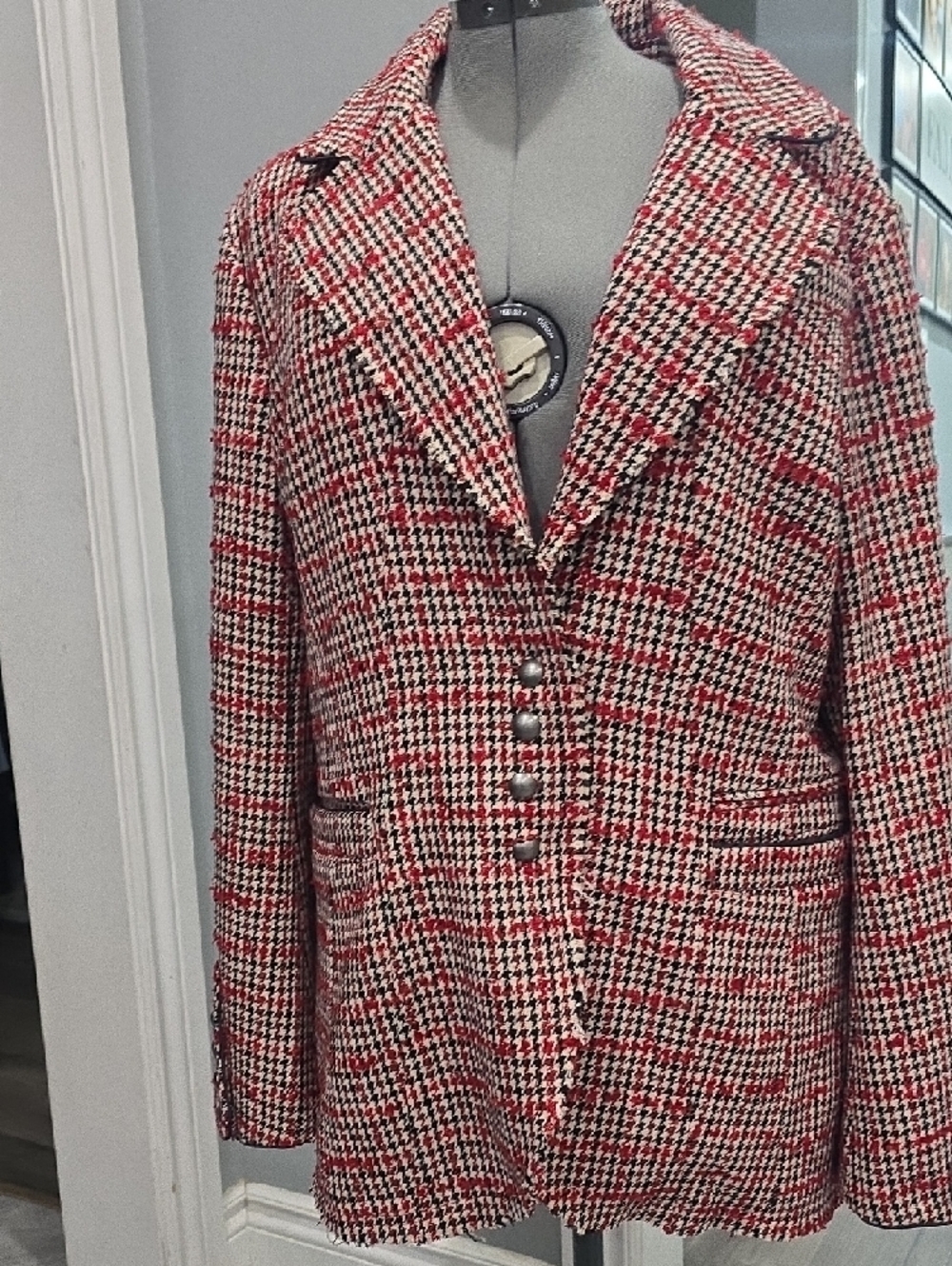Free People Red and Black Houndstooth Blazer - Picture 3 of 3